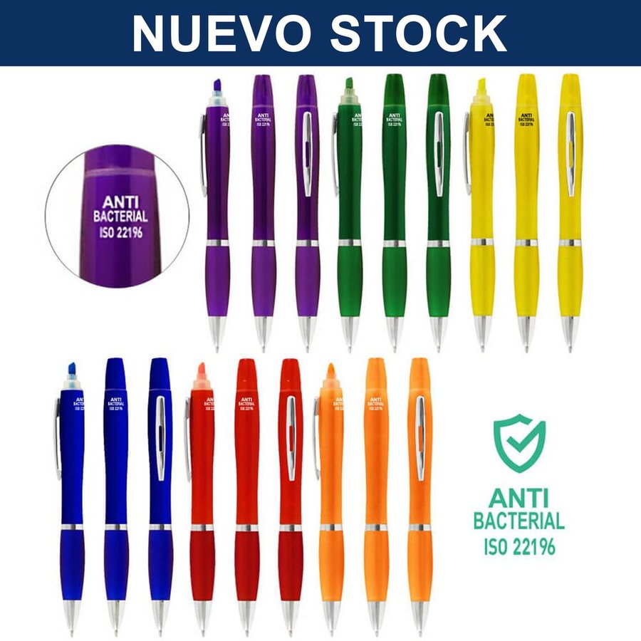 Bolígrafo Lápiz Plástico Anti-bacterial + Destacador CO30