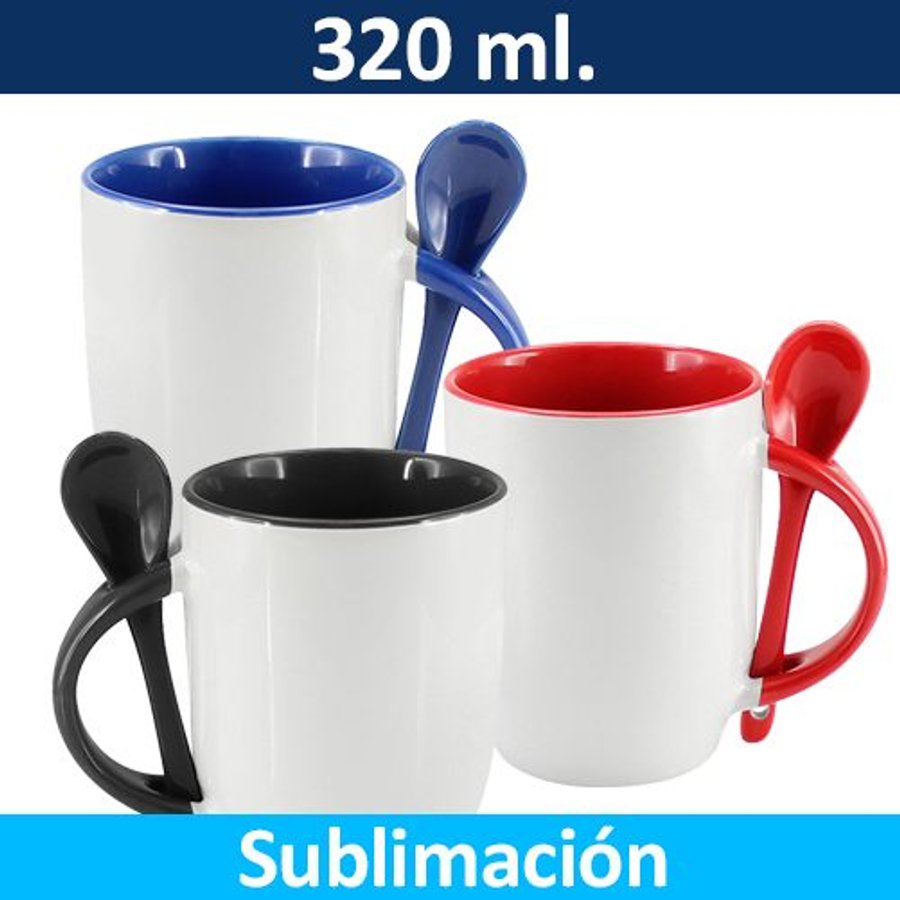 Mug Tazón Cerámica Sublimación con Caja Bicolor + Cuchara 99444