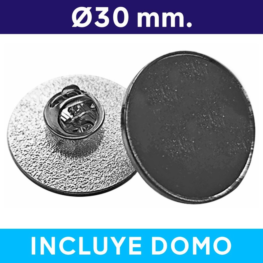 Piocha con Domo Broche Redondo 30mm PLATEADO (pins)