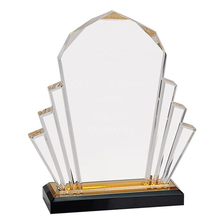 Trofeo Acrílico Base con Imp102g SKU 25 DORADO
